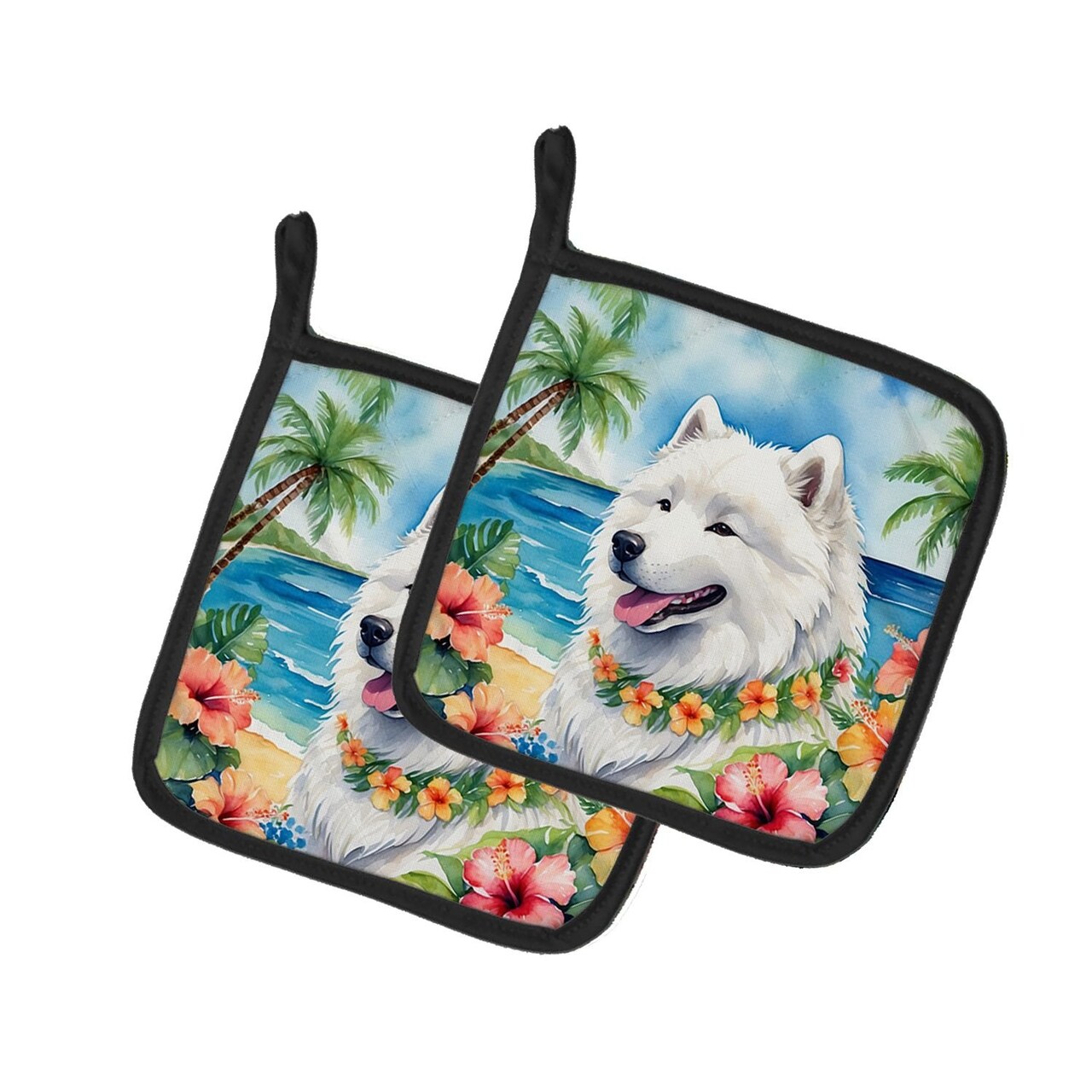 Edge Collections - 7.5" x 7.5" - Multicolor - Samoyed Pot Holders Heat Resistant Kitchen - 1 Pair